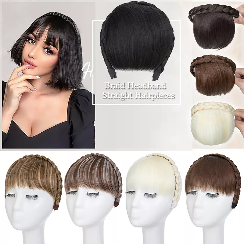 Bangs Hairband Women Girls Fringe Bangs with Braids Headband Hair Extensions - Picture 7 of 14