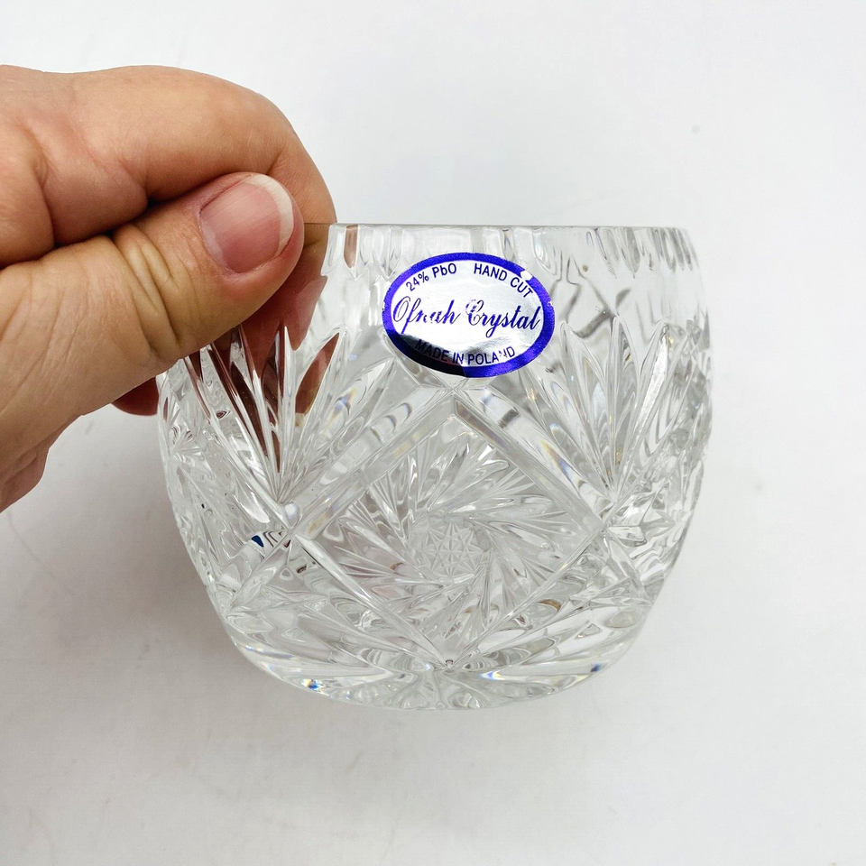 Ofnah Crystal Bowl Vase 31/2" Hand Cut Poland 24 Lead Crystal Clear