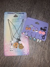 Claire  s Rainbow Cookie Milk Best Friend Bff Necklace Earrings Jewelry Lot Nwt