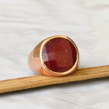 Rose Cut Rich Red Ruby Gemstone 925 Sterling Silver Rose Gold Fill Ring Jewelry
