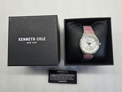 KENNETH COLE NY CRYSTALS SILVER DIAL PINK LEATHER STRAP WOMEN'S WATCH KC2584 NEW
