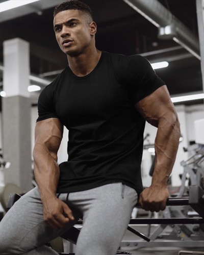 Klassisches Herren-T-Shirt Fitness Fitness Atmungsaktiv Wear Training Solides T-Shirt - Bild 5 von 13