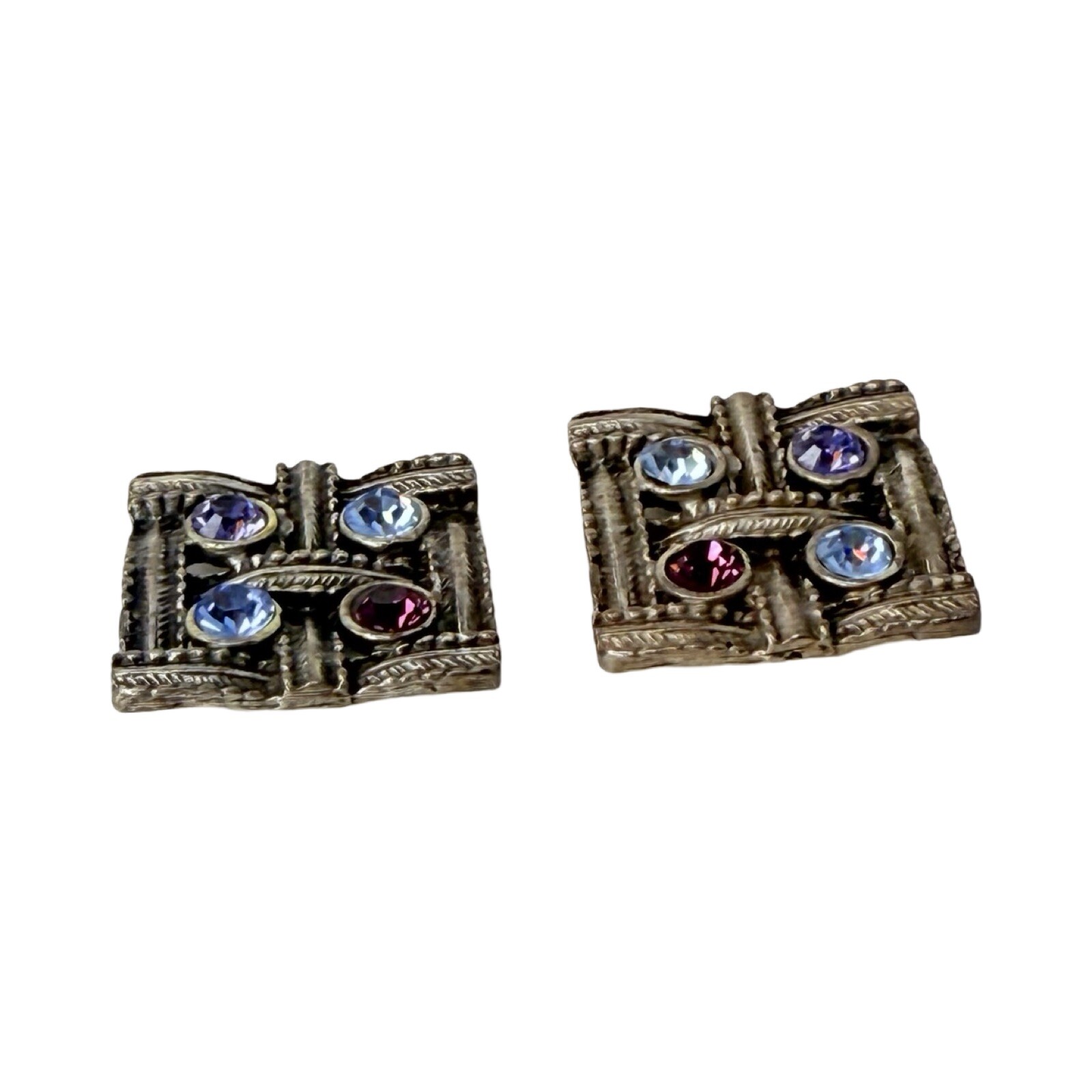 Large Square Earrings Silver Tone Multicolored Ic… - image 5