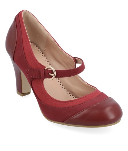 Journee Collection Women's Siri Round Toe Mary Jane Pumps Wine Size 7.5 - 第 1/9 張圖片