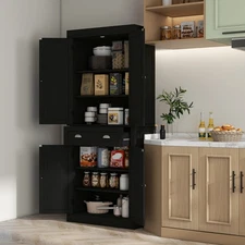 72" H Colonial Kitchen Pantry Freestanding Storage Cabinet Black