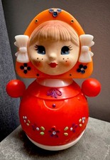 Vintage USSR Roly Poly Doll Nevalyashka Girl Plastic Tumbler Toy Soviet 8