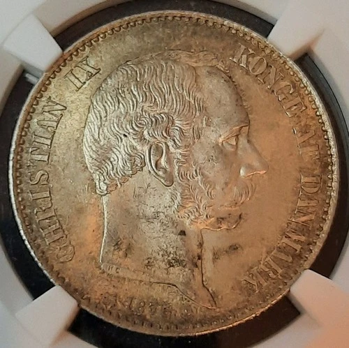 1875 HC-CS Denmark 2 KRONER NGC MS63 SILVER COIN, Christian IX