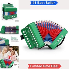 Kids Accordion 10 Keys Mini Toy Musical Instrument Green Lightweight Easy to