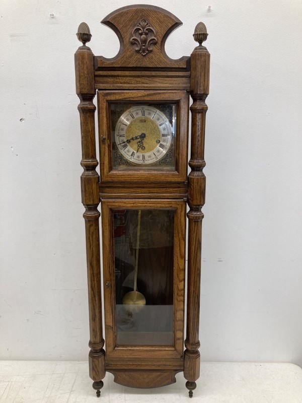 Vintage 45" Ridgeway Wall Clock Urgos UW 06061 Westminster Chime Wood W/ Key