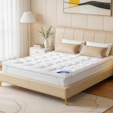 White Grey Pillow Top Mattress Topper Fits Queen RV Mattress, Cooling Bed Pad
