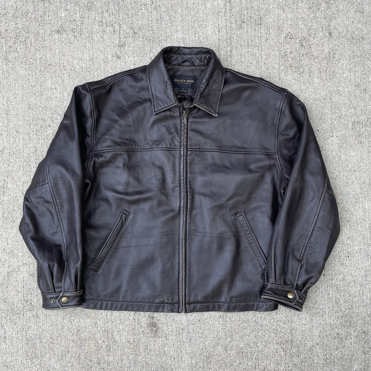 Golden Bear レザージャケット Golden Bear Sportswear Brown Full Zip Leather Jacket Men's Large