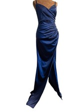 Sadyce Women  s Formal Strappy Dress Side Gather Slit Royal Blue Medium Wedding
