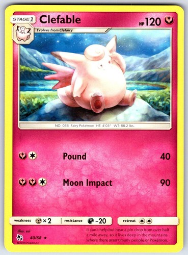 Clefable 40/68 Rare Hidden Fates Pokemon Lightly Played