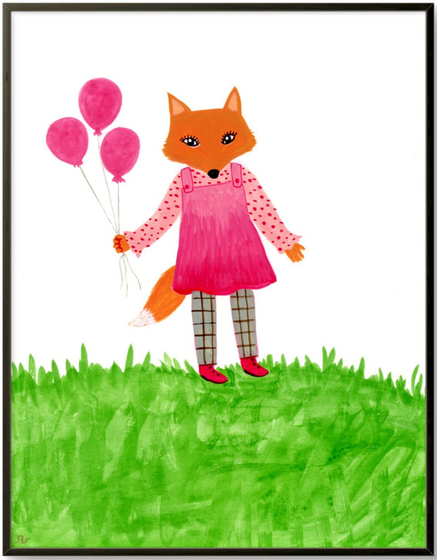 Fox with Balloons Painting,  Fantasy Animal Art 8x10