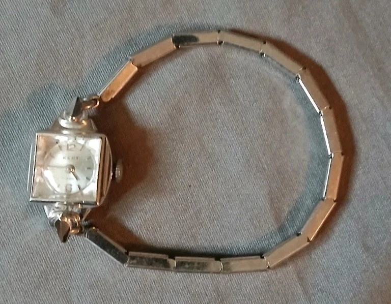 复古 Kent 镀白金 17 珠宝瑞士女士手表!Runs! — 第 2/4 张图片