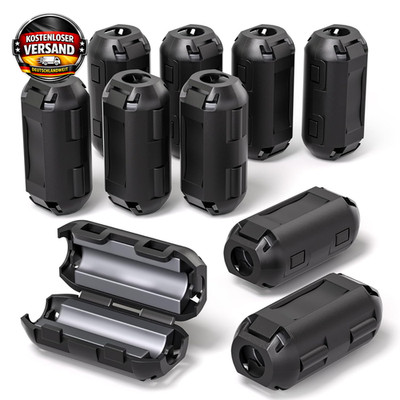 10 Stück Ferrit Ring Kern Schwarz Clip-On Ferrit Kern EMI Rauschunterdrücker Kab