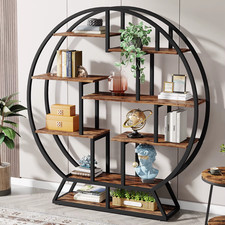 Image of Bookshelf, round Bookshelves Etagere Bookcase, 63-Inch Industrial Wood Book Shel