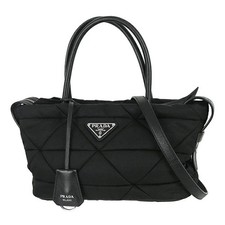 PRADA Medium padded tote Re-Nylon Leather 1BG662 Black Handbag Shoulder bag