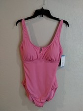 Anne Cole Womens Swim Suit Ribbed Pink One Piece Padded Sz Large NWT