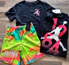 NWT Nike Jordan Boys YMD Black/Lt Green/Orange/Multi-Color Shorts Set Medium