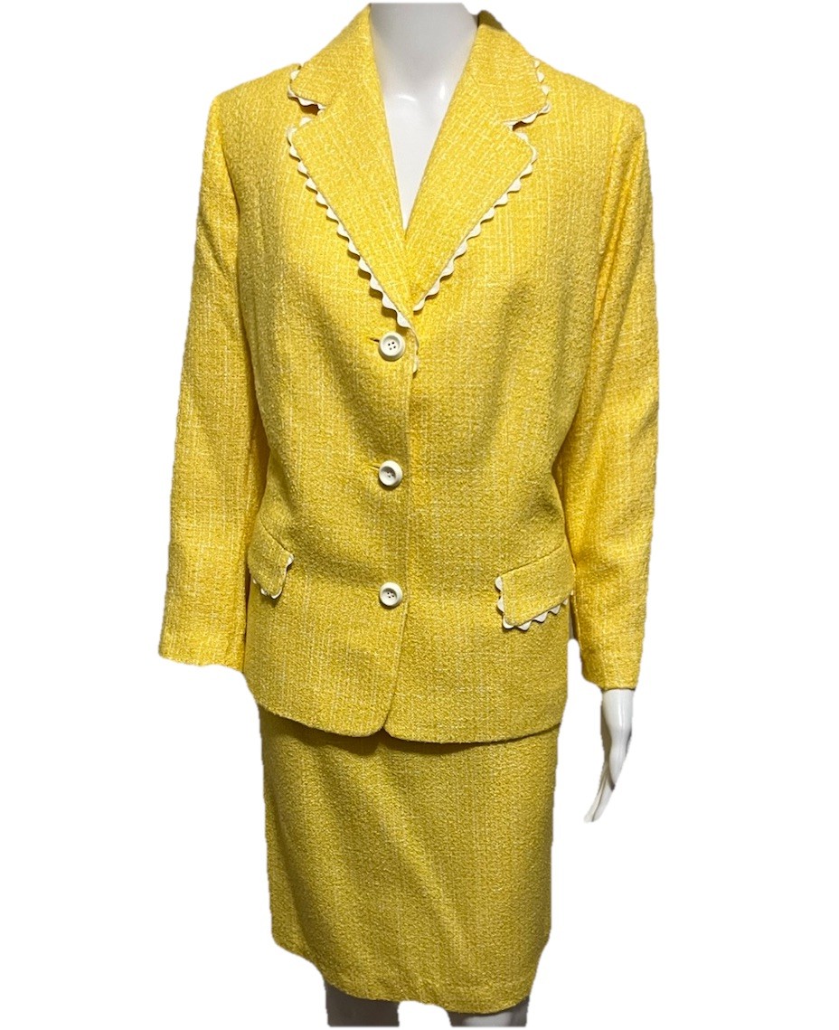 Vintage Le Suit Skirt Suit Size 14 Yellow Boucle Clueless Mean Girls Old Money