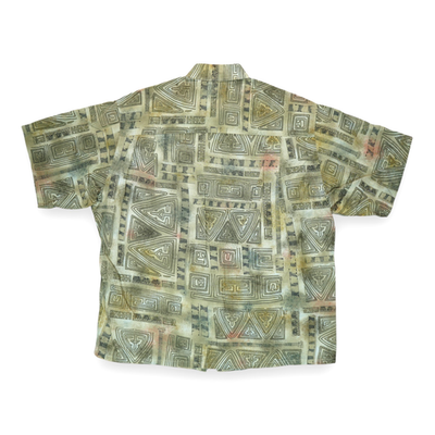 80’s AFRICAN PATTERN RAYON SHIRT Vintage Claiborne Men's Aztec Tribal Funky Geometric Print Rayon