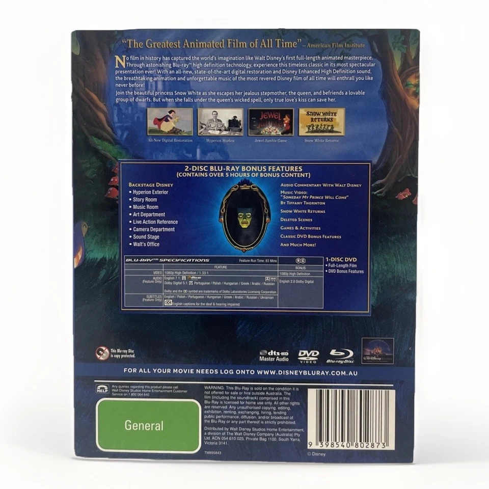 Snow White Diamond Edition Disney Blu-Ray Region B C & DVD Region 4 - Image 3 of 4