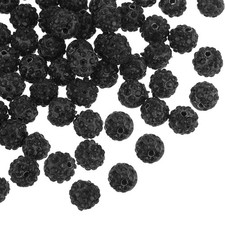 100Pcs 8mm Rhinestone Clay Beads Polymer Clay Crystal Bead Black