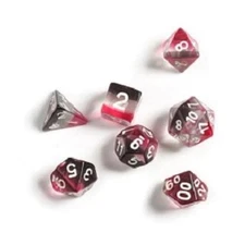 Sirius Dice Poly Set - Translucent Pink, Clear, and Black w/White (8) NM