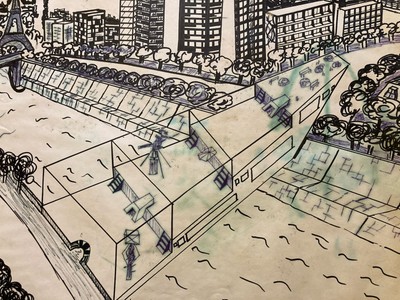 Schöne Zeichnung Tinte 1980 Paris Architektur A Identifier Surrealismus Kunst
