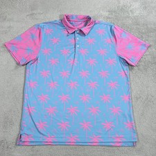 Chubbies Shirt Mens Large Blue Pink Performance Golf Stretch Palm Trees