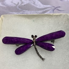 Silver Tone Purple Colored Rhinestone & Acrylic Insect Dragonfly Brooch Pin