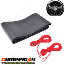 Leather Diy Car Steering Wheel Cover Anti-slip For 15 Dia Black Leather Diy Car Steering Wheel Cover Anti-slip For 15 Dia Black