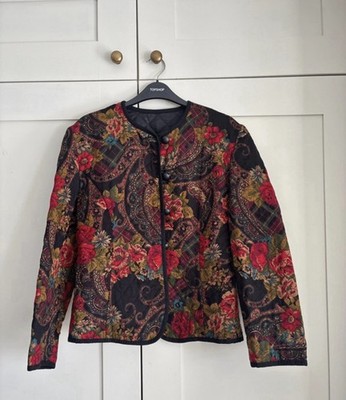 Vintage M&S St Michael Steppjacke 14 Gobelin Blumen Paisley Boho Y2K 90er