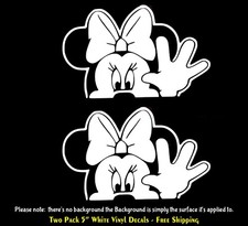 Minnie Mouse Peeking Waving Two Pack 5" White Vinyl Decals Car Laptop Windows