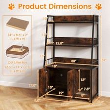 Cat Litter Box Enclosure with Storage Shelves Scratching Pad Charging Station