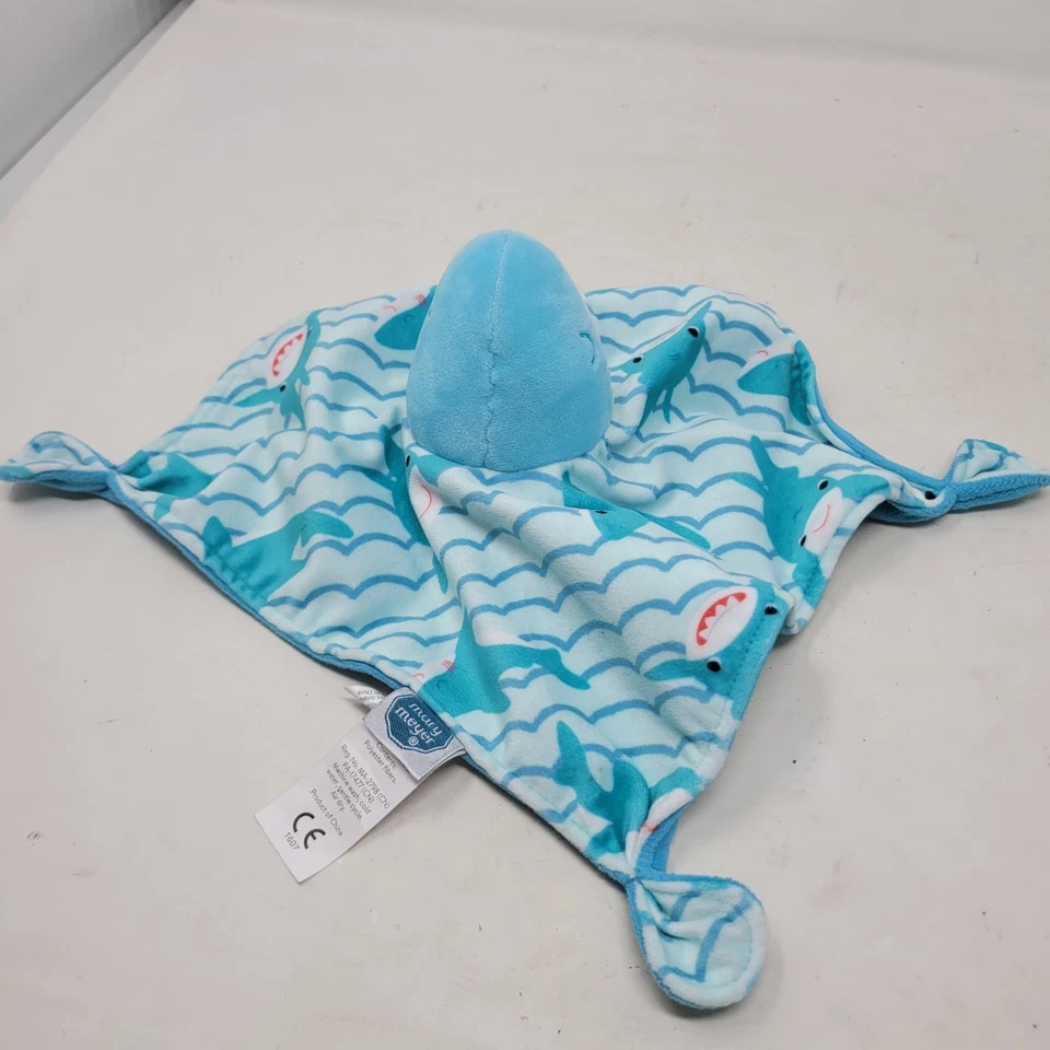 Mary Meyer Baby Shark All Over Print Lovey Security Blanket Nunu Blue Comfort - Image 4 of 4