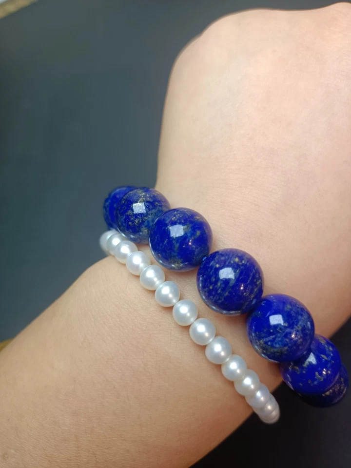 Verdadero Lapislázuli Cuentas 13mm Pulseras Pulsera Jade para Hombre Joyería Unisex Foto 4 de 4