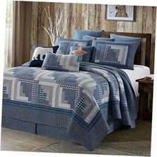 3 Piece Cabin Quilt Bedding Set - Montana Cabin: King Montana Cabin Blue