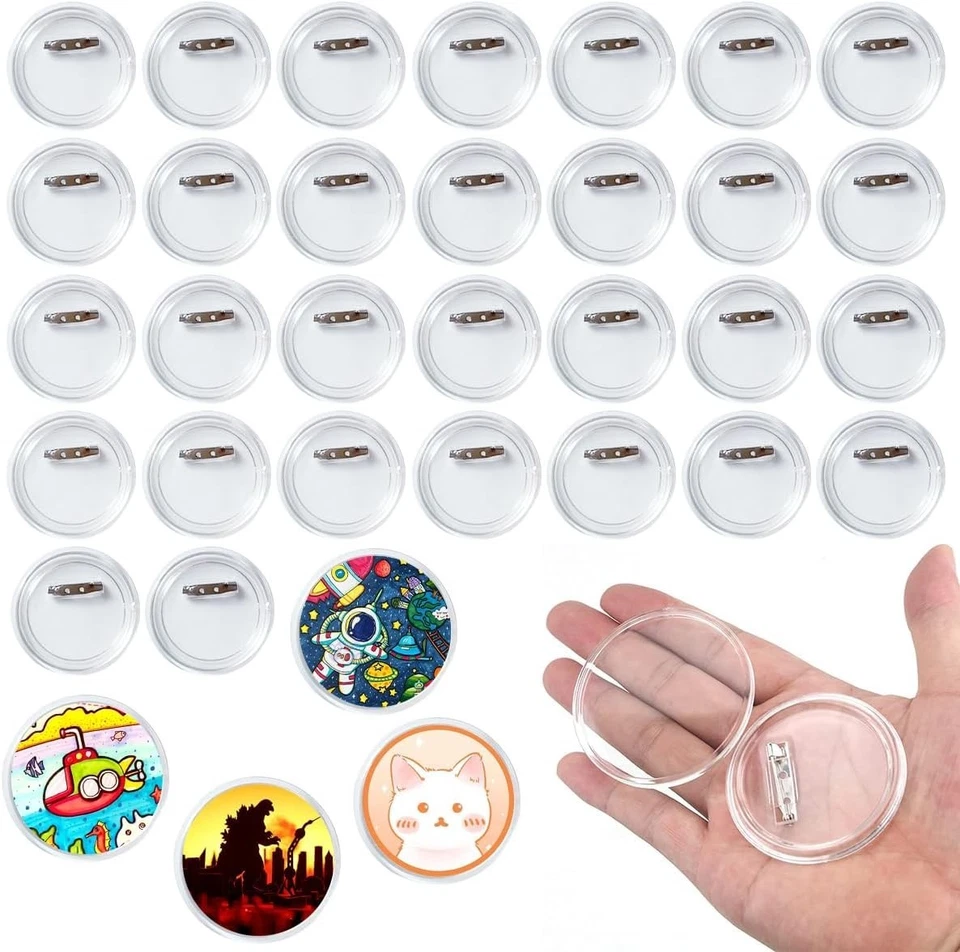 BRANDED 30 Stück Buttons Selber Machen Ohne Buttonmaschine, DIY Transparente Buttons