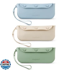 PandaEar 3 Pack Silicone Baby Cutlery Holder Bags, Reusable Portable Flatware