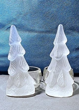 2 Vintage Yankee Candle Christmas Tree Tea Light Holder Frosted Art Glass 4"
