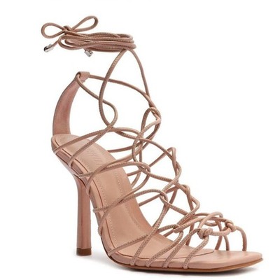 SCHUTZ Heyde Leather 8.5 Stiletto Heels Sandals Nude Caged Strappy Lace Up NWOB