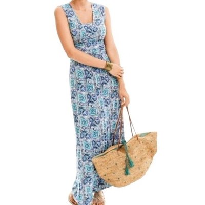 #ad Garnet Hill Soleil Maxi Dress Aqua Paisley Size Medium $30.78