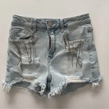 Women's Light Wash Distressed Risen Jean Shorts Size Small