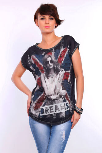 T-shirt femme à manches courtes imprimé col bateau tailles 8-12 FHB14 - Photo 1/2