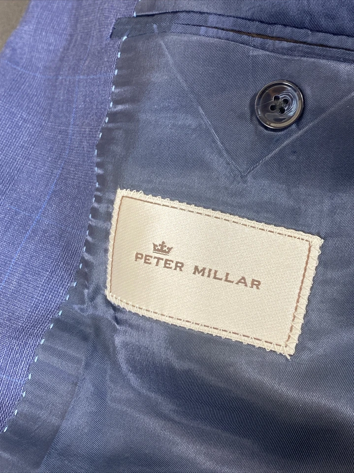Peter Millar Blazer Mens 48T Virgin Wool Blue Plaid Dress Coat 2 Button Jacket - Image 3 of 4