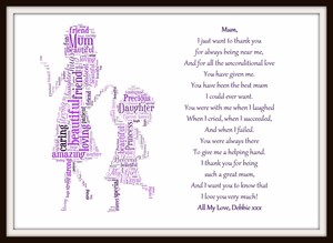 Personnalise Fille Maman Poeme Fete Meres Anniversaire Cadeau De Noel Word Art Ebay