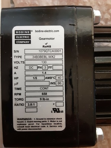 Bodine DC Gearmotor, New unboxed Bodine model 34B3BEBL-WX2 - Picture 2 of 8