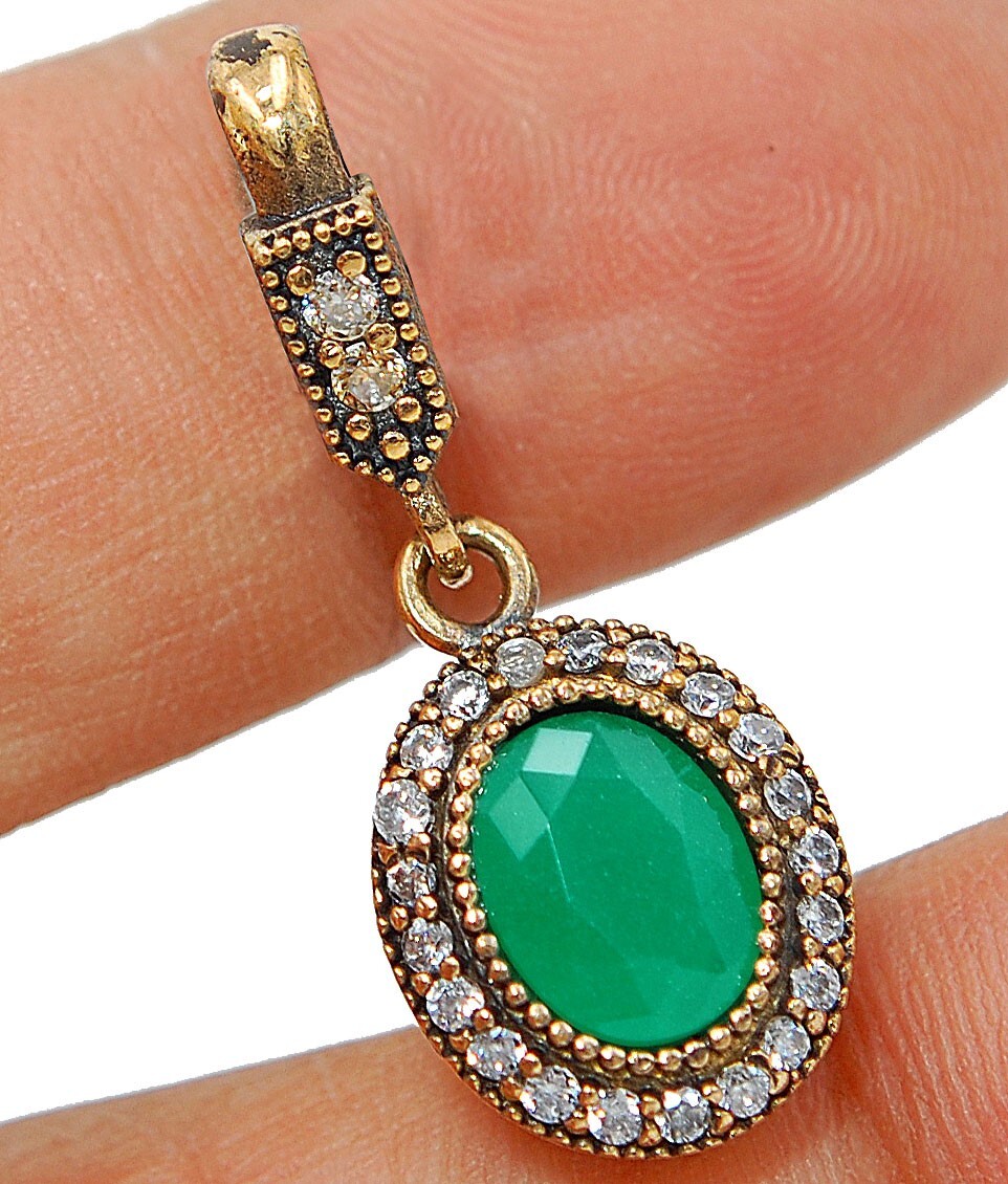 Ottoman Empire Inspired 2CT Emerald 925 Sterling Silver Pendant S2-9